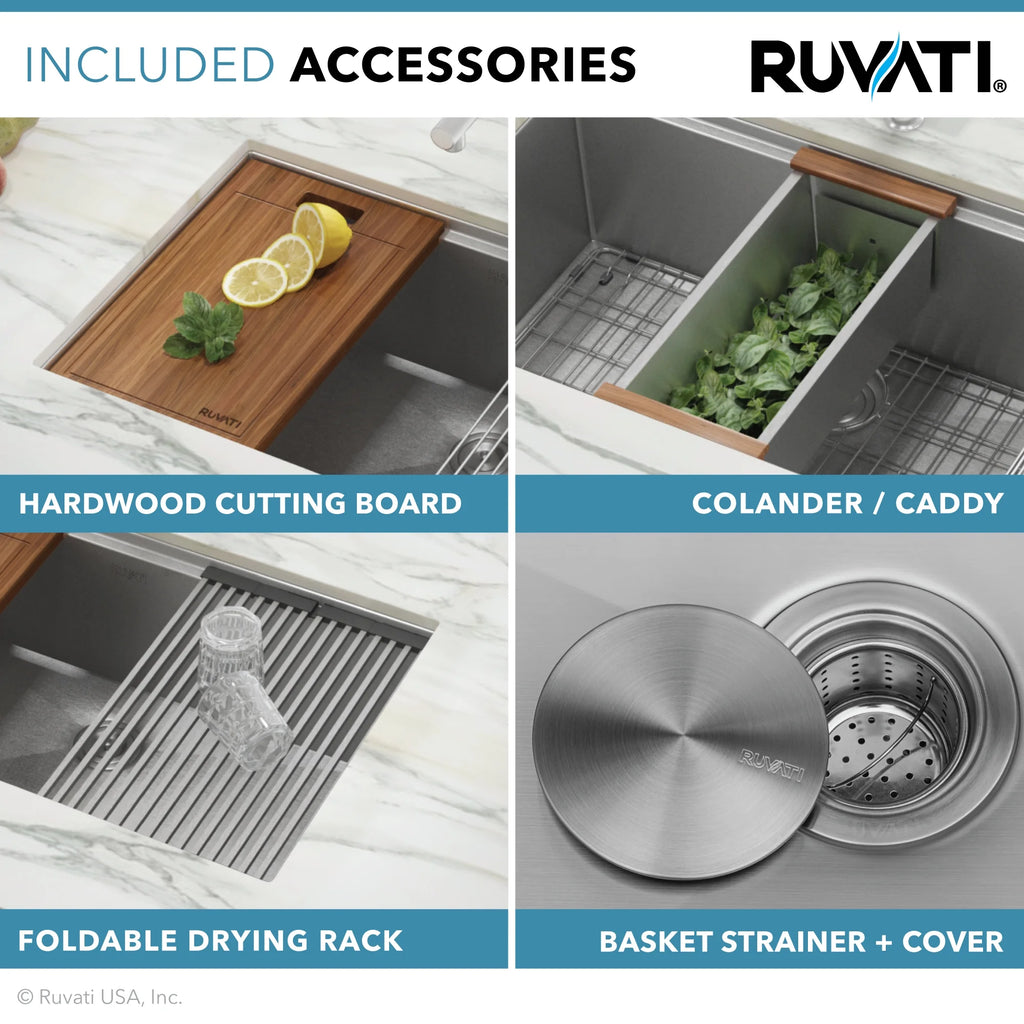 Ruvati RVH8345 Stainless Steel 33" x 10" x 19" Rectangular Undermount Sink