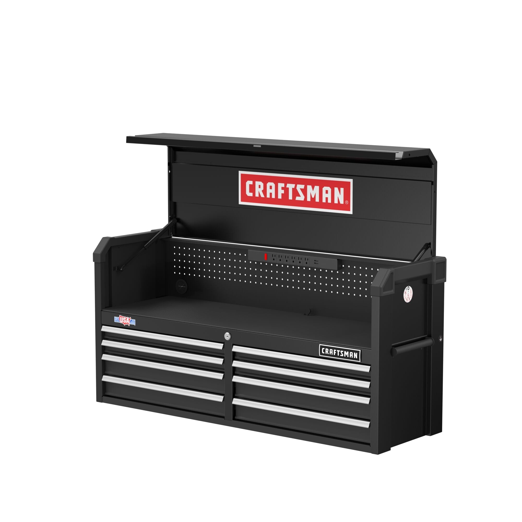 CRAFTSMAN 52-Inch 8-Drawer Steel Tool Chest with Power Strip, Pegboard Storage & Soft-Close Drawers