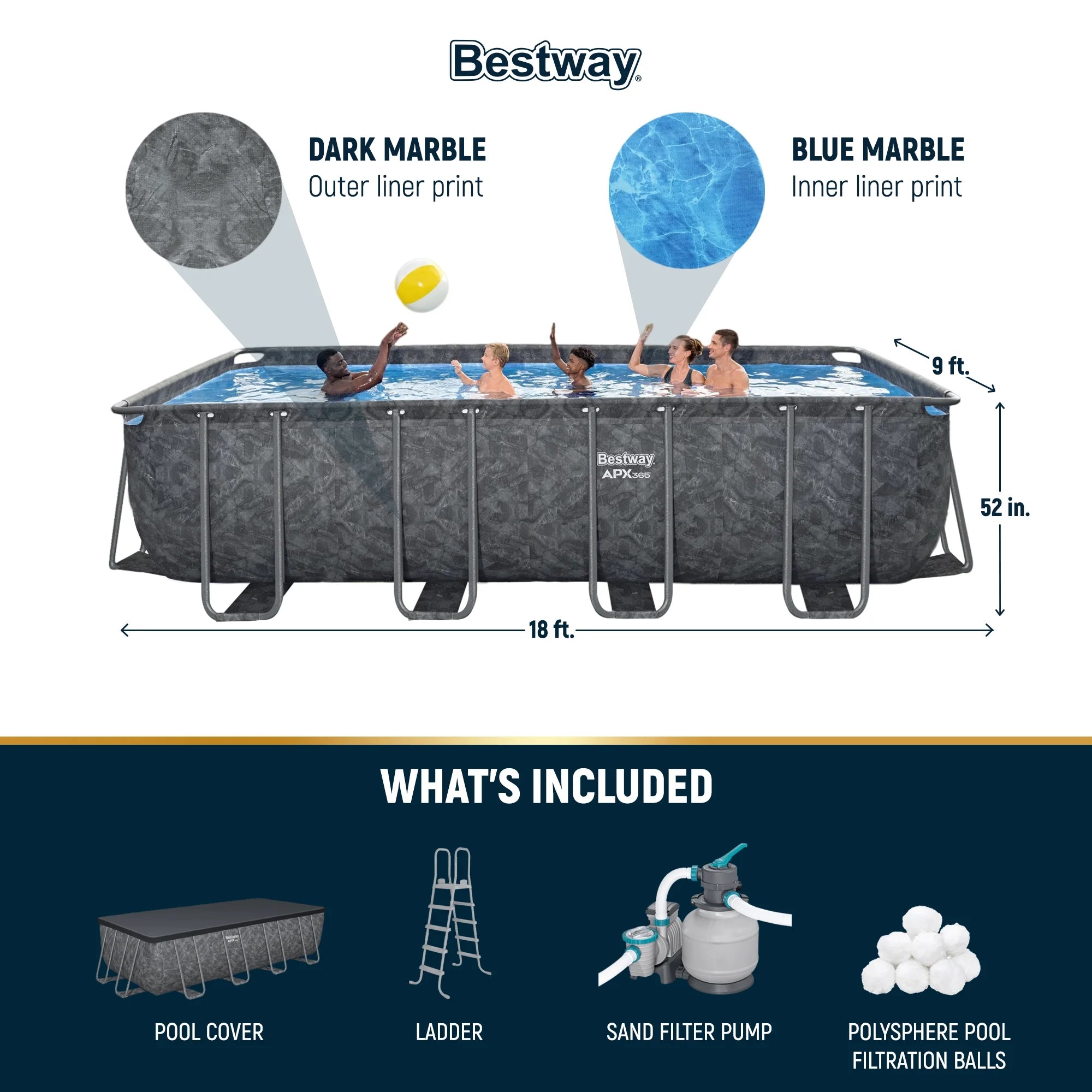 Bestway APX 365 31'4" x 16' x 52" Rectangular Above Ground Swimming Pool