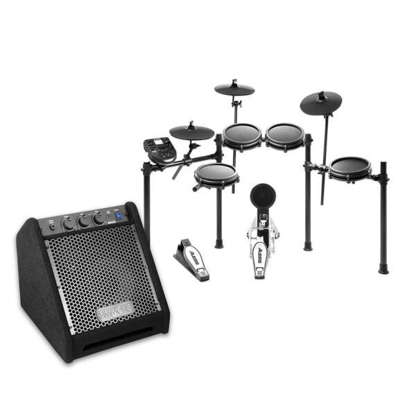 Electronic Drum Set with Mesh Pads, Dual-Zone Snare, 3 Cymbals, Drum Module & 25W Amplifier Kit