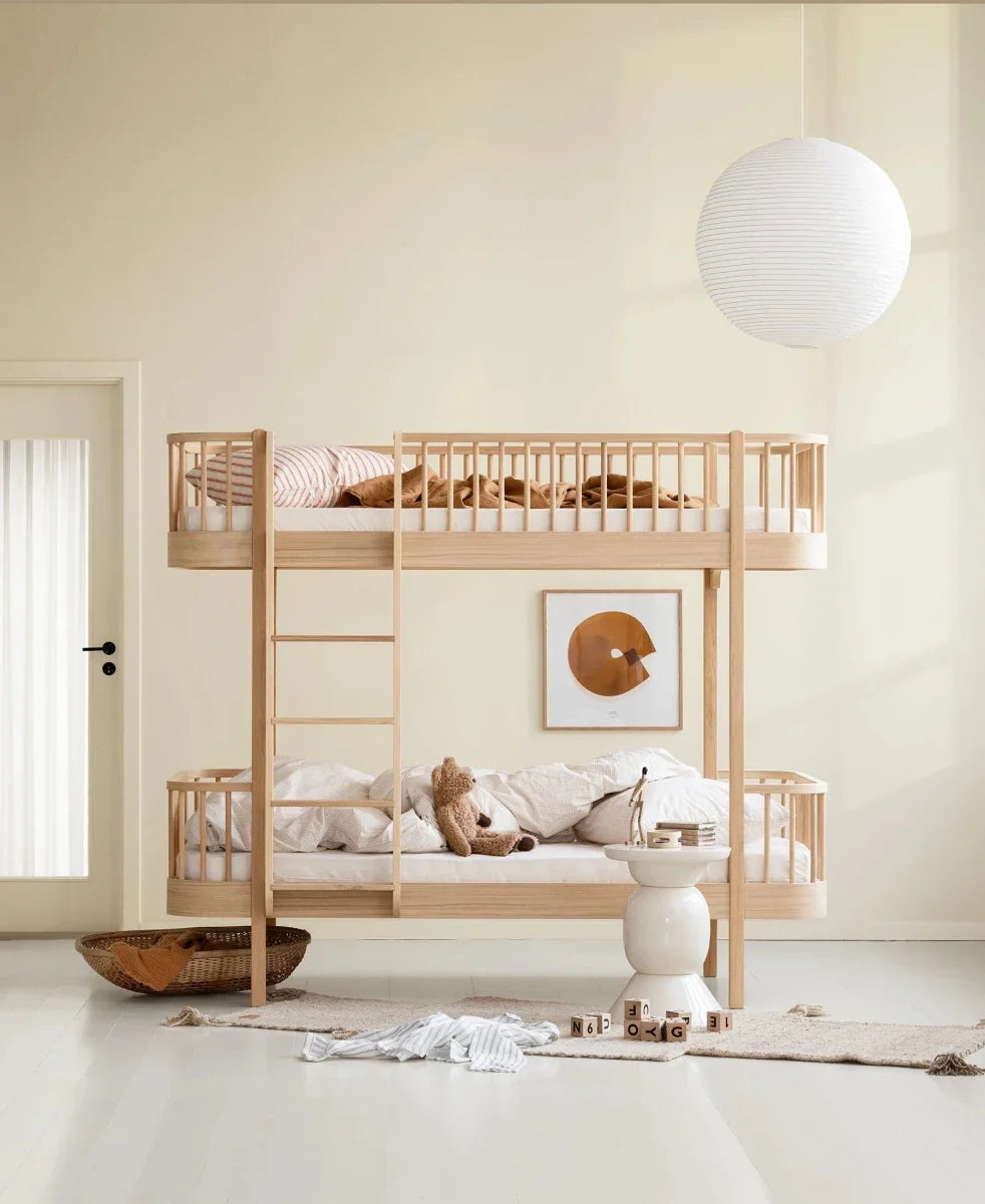 Lit superposé enfant chêne 90x200 cm avec tiroir et barrière de sécurité