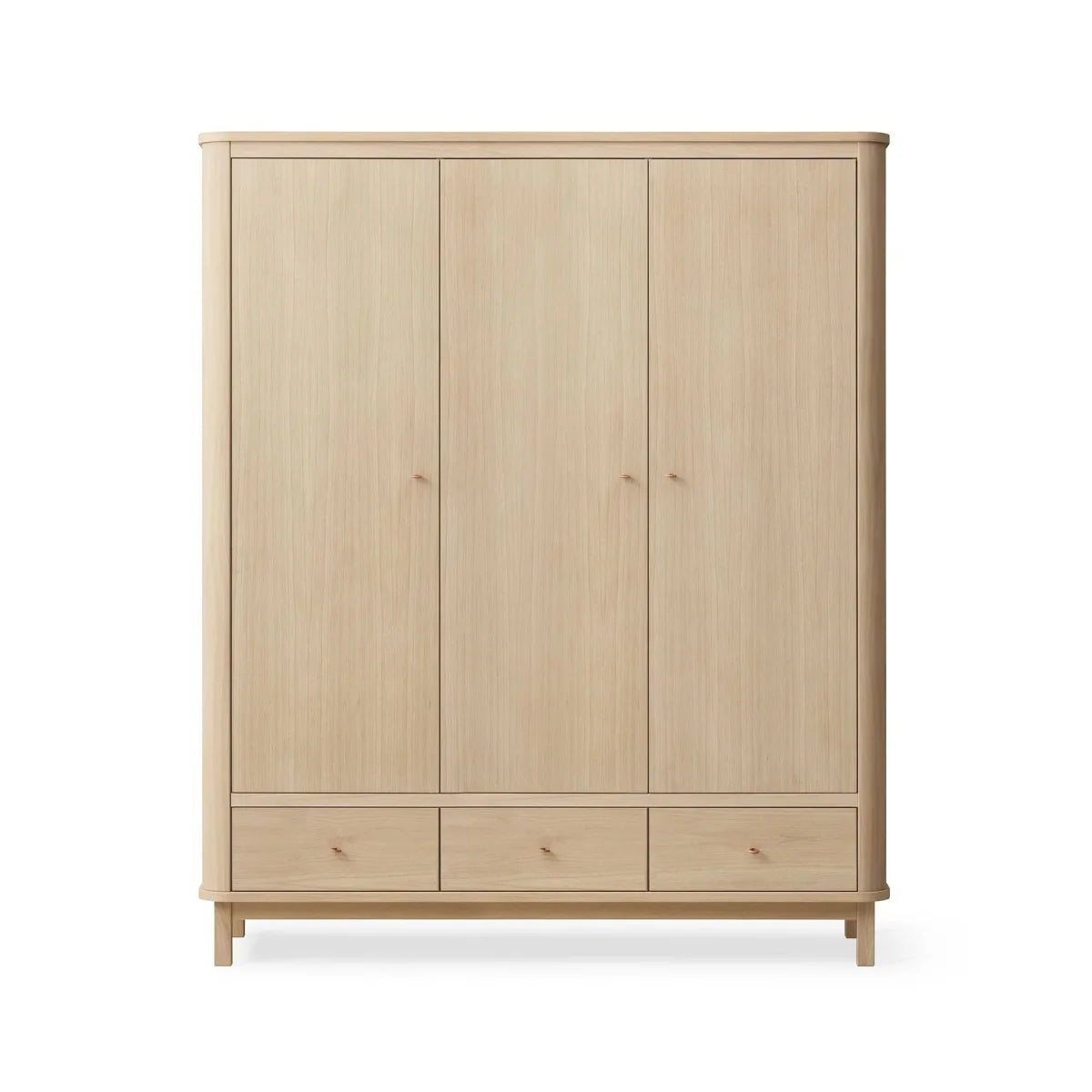 Armoire chêne 3 portes avec penderie, 3 tiroirs et étagères modulables
