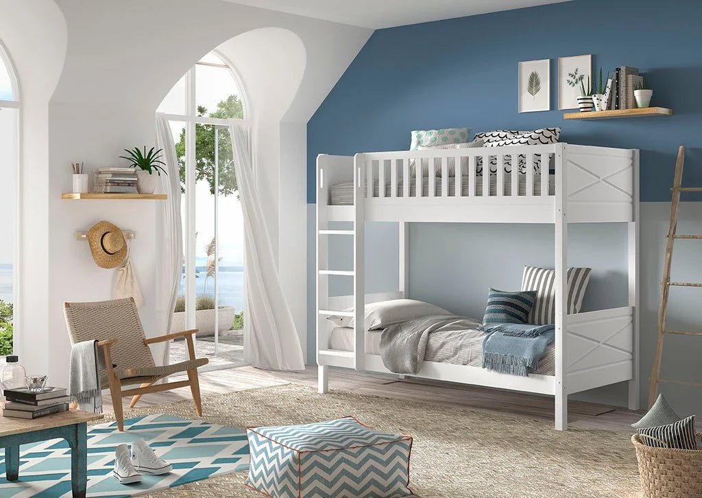 Lit superposé enfant blanc 2 places avec tiroir compatible