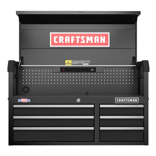 CRAFTSMAN 40.5-Inch 6-Drawer Steel Tool Chest with Power Strip, Pegboard Storage & Soft-Close Drawers