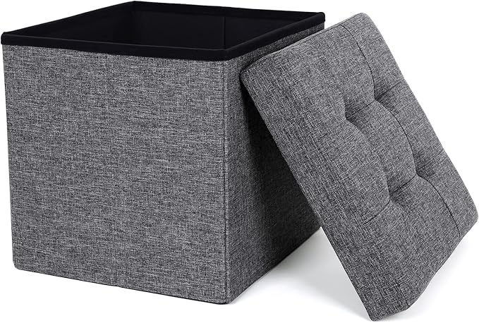 SONGMICS Mazie Collection - Tabouret de Rangement, Repose-Pieds Pliable de 38 cm, Petit Pouf, Montage Facile, pour Salon, Chambre, Entrée, Gris Foncé LSF27Z
