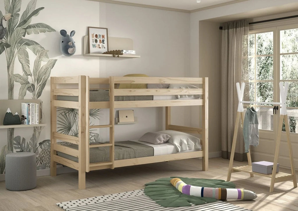 Lit superposé enfant pin naturel 90x200 cm hauteur 140 cm avec sommier inclus