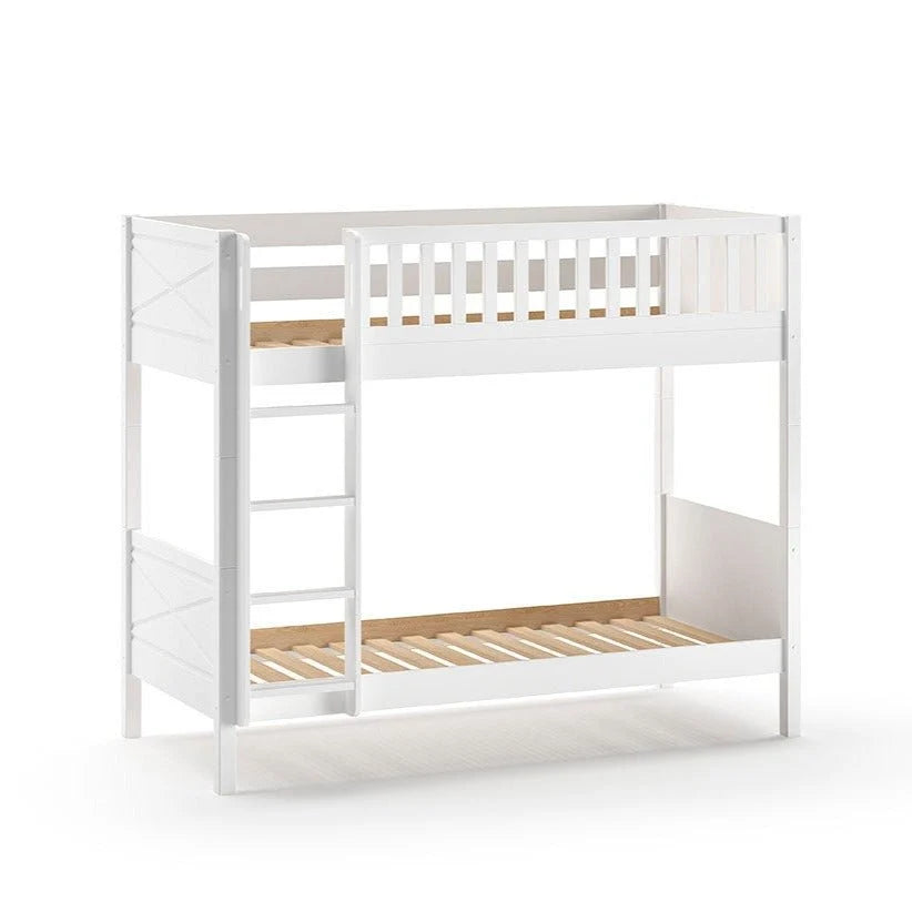 Lit superposé enfant blanc 2 places avec deux tiroirs de rangement