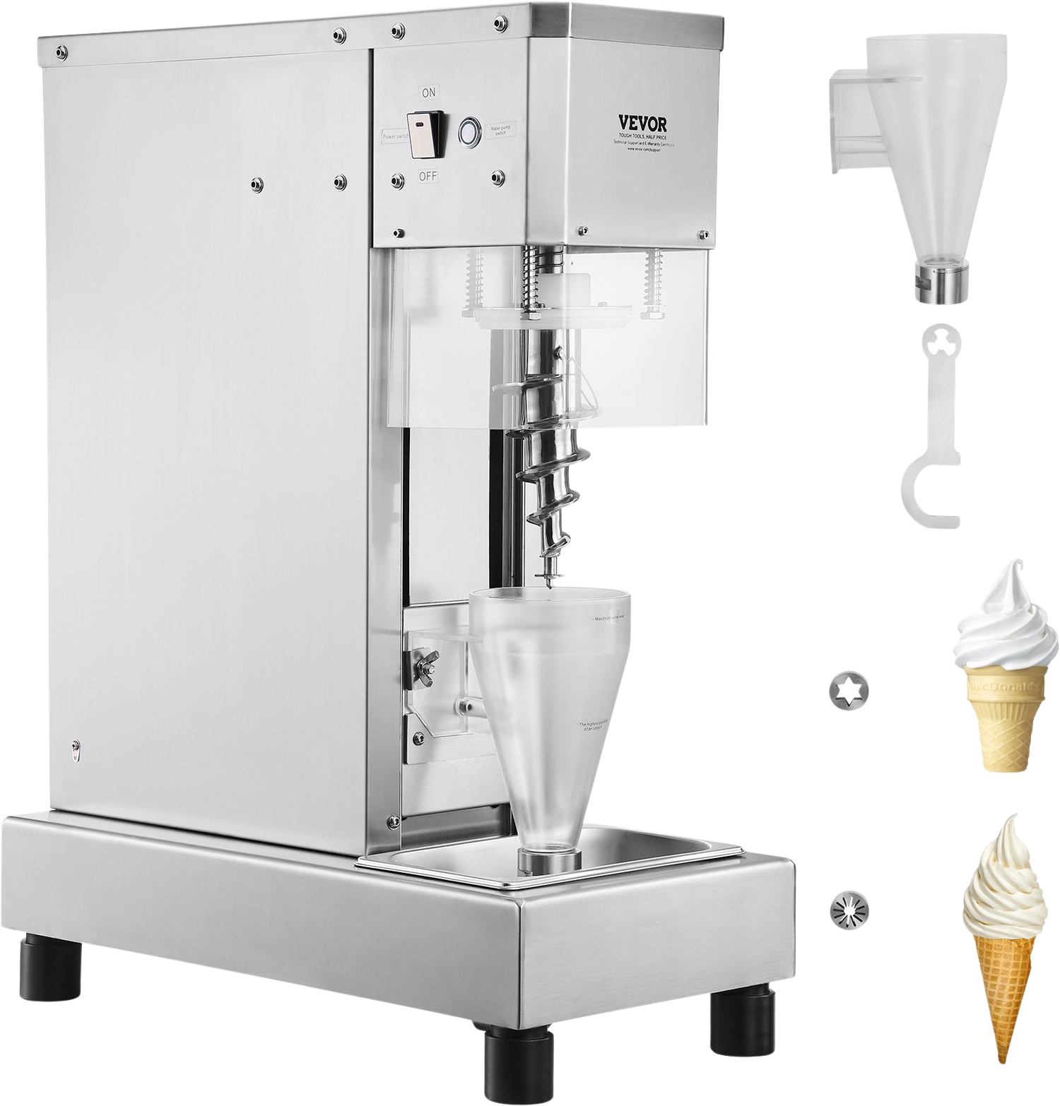 750W Ice Cream Blender Machine - 304 Stainless Steel Milkshake Mixer with Dual Hoppers