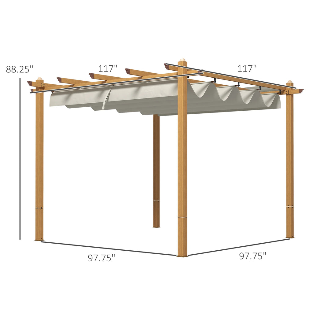Outsunny 10' x 10' x 88.25" Cream White Aluminum Pergola, Retractable Canopy and Water-Resistant