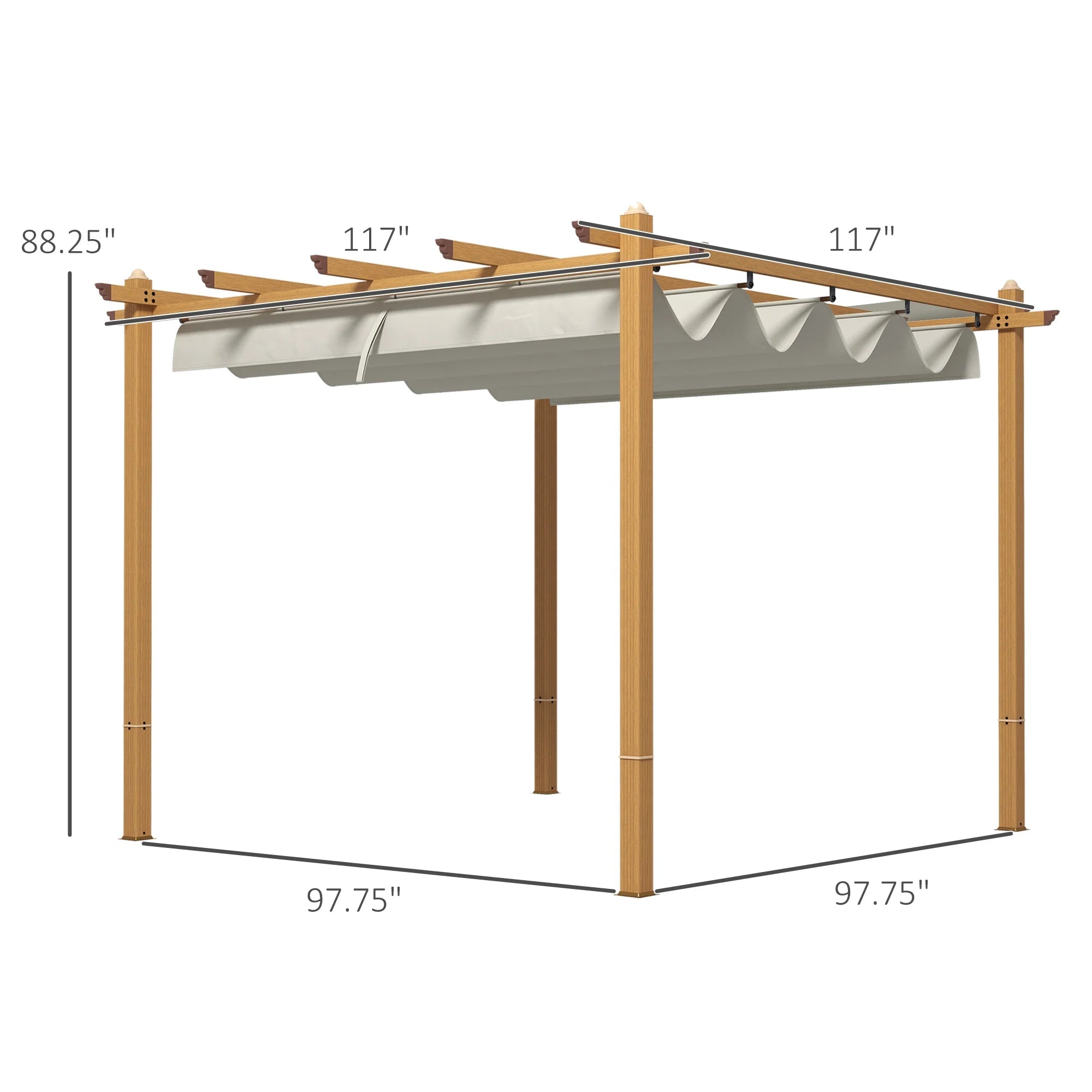 Outsunny 10' x 10' x 88.25" Cream White Aluminum Pergola, Retractable Canopy and Water-Resistant