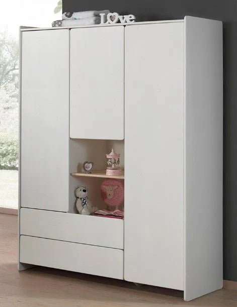 Armoire enfant blanche 3 portes avec tiroirs et rangement intégré