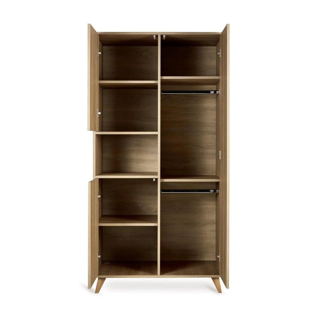 Armoire enfant frêne miel 3 portes avec penderies et étagères réglables