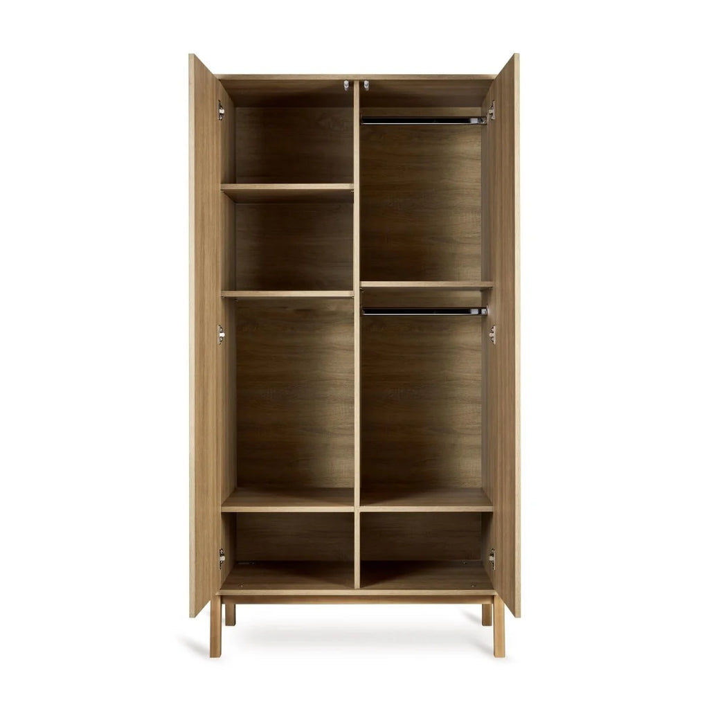 Armoire enfant frêne miel 2 portes avec penderies et étagères réglables