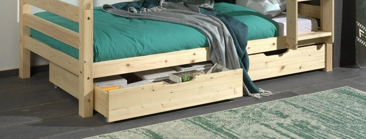 Lit superposé enfant pin naturel 90x200 cm hauteur 140 cm avec sommier inclus