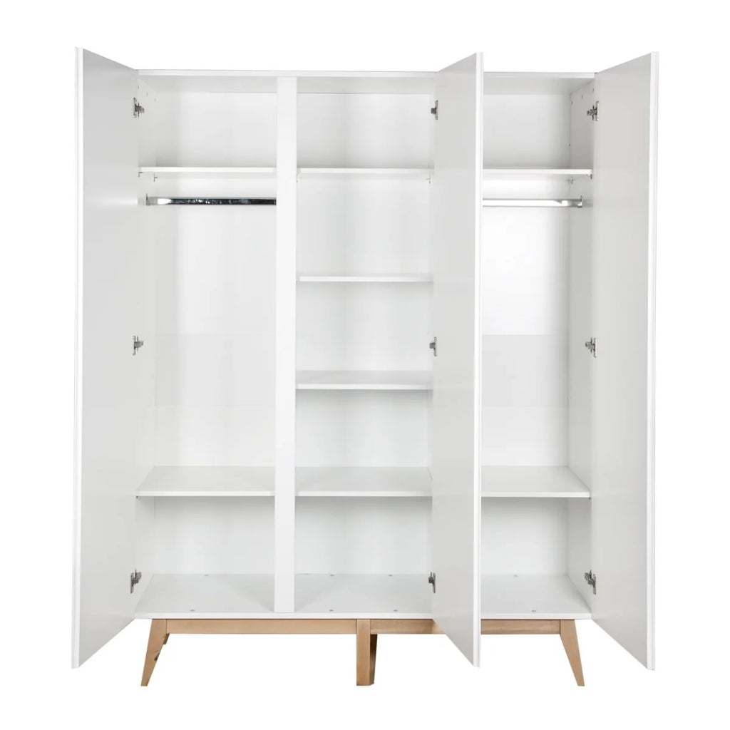 Grande armoire enfant blanche 3 portes avec penderies et étagères