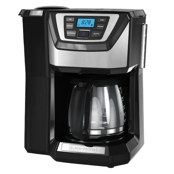 12-Cup Programmable Coffee Maker with Built-In Grinder, Stainless Steel Drip Coffee Machine with Auto Brew