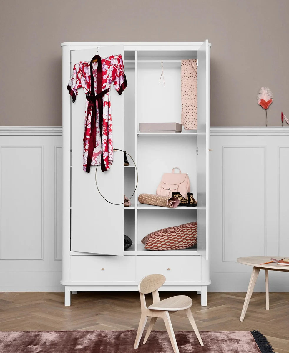 Armoire blanche 2 portes avec penderie, tiroirs et étagères modulables