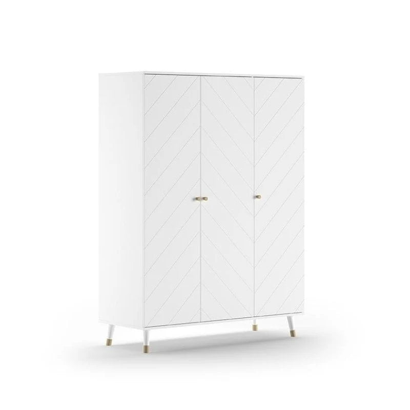 Armoire enfant blanche 3 portes avec étagères et tringle à vêtements