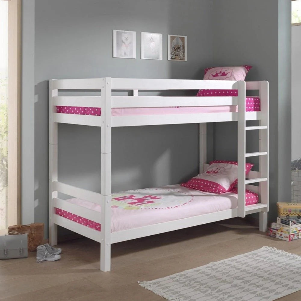 Lit superposé enfant blanc 90x200 cm hauteur 161 cm en pin massif avec sommier