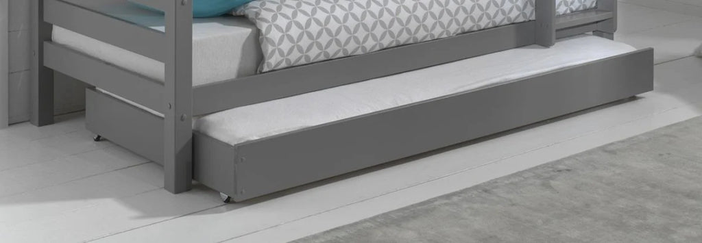 Lit superposé enfant gris 90x200 cm hauteur 182 cm en pin massif avec sommier