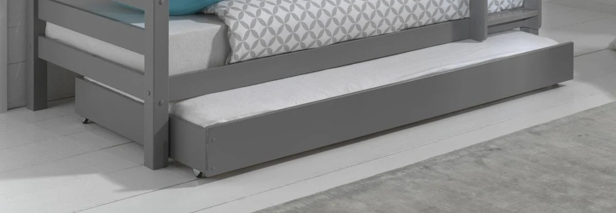 Lit superposé enfant gris 90x200 cm hauteur 182 cm en pin massif avec sommier