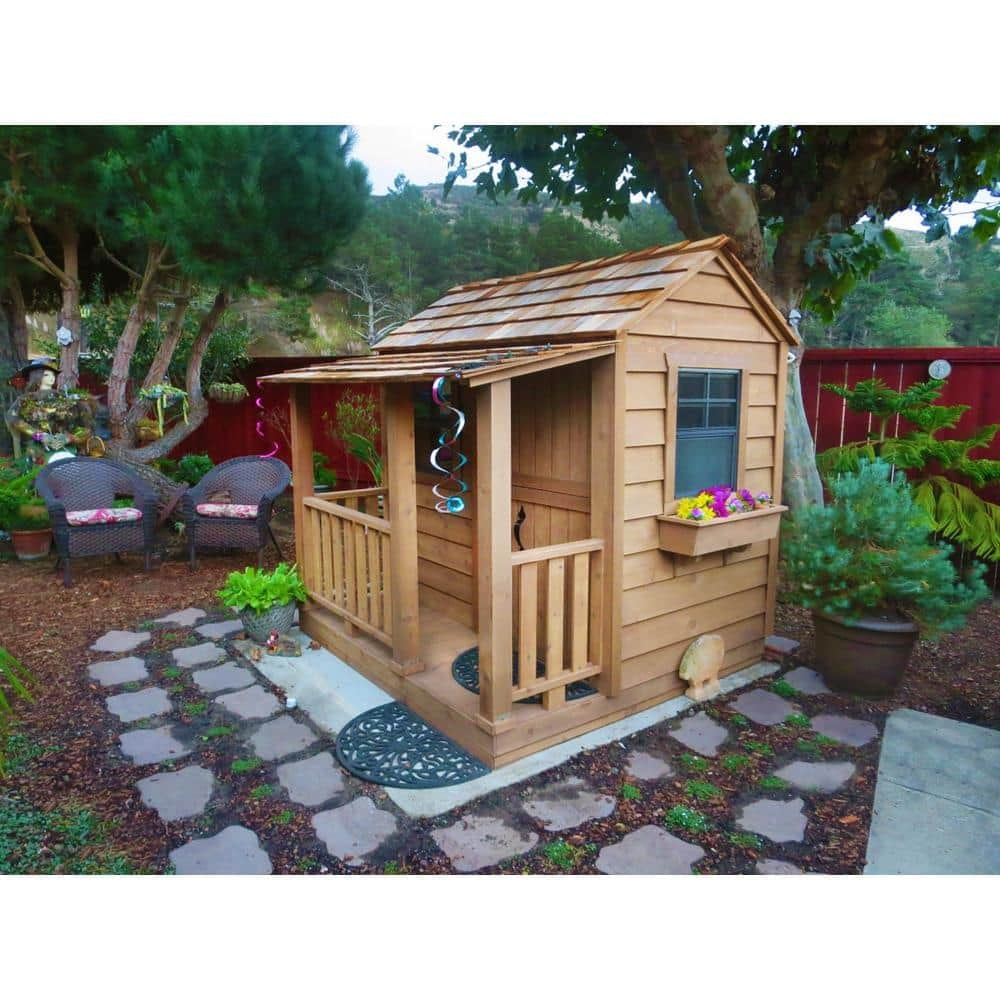 Little Squirt 6x6 ft Cedar Wooden Playhouse for Kids, Outdoor Backyard Playhouse with Dutch Door, Screened Windows & Floor Included