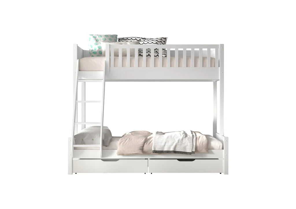 Lit superposé enfant blanc 3 places avec deux tiroirs de rangement