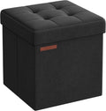 SONGMICS Banc de Rangement Pliable de 38 cm, Coffre de Rangement, Tabouret Repose-Pieds, Pouf de Chambre, Noir d'encre LSF027B01