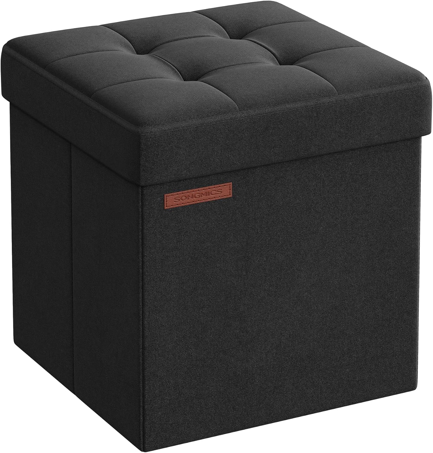 SONGMICS Banc de Rangement Pliable de 38 cm, Coffre de Rangement, Tabouret Repose-Pieds, Pouf de Chambre, Noir d'encre LSF027B01