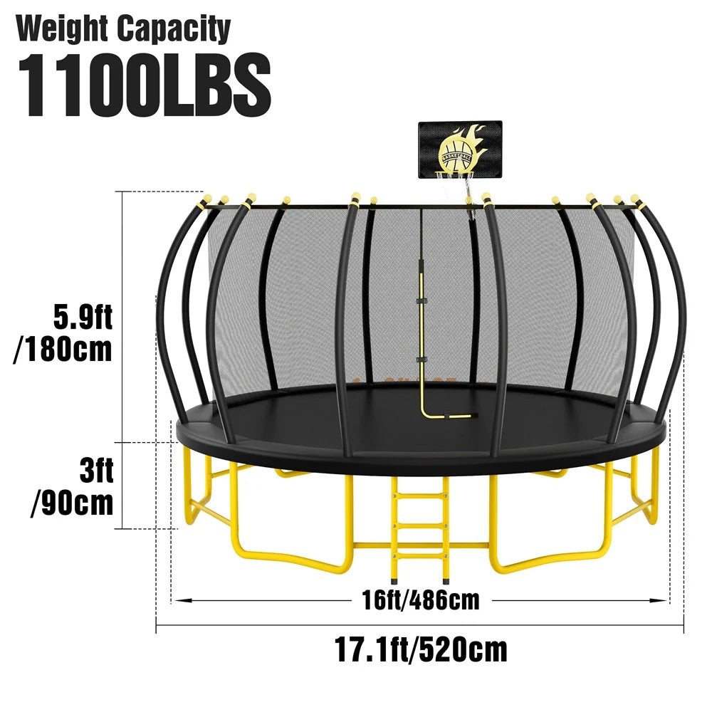JAMPOOCA Pumpkin Trampoline with Enclosure for Kids and Adults, Black/Yellow, 63.78" x 17.72" x 8.66"