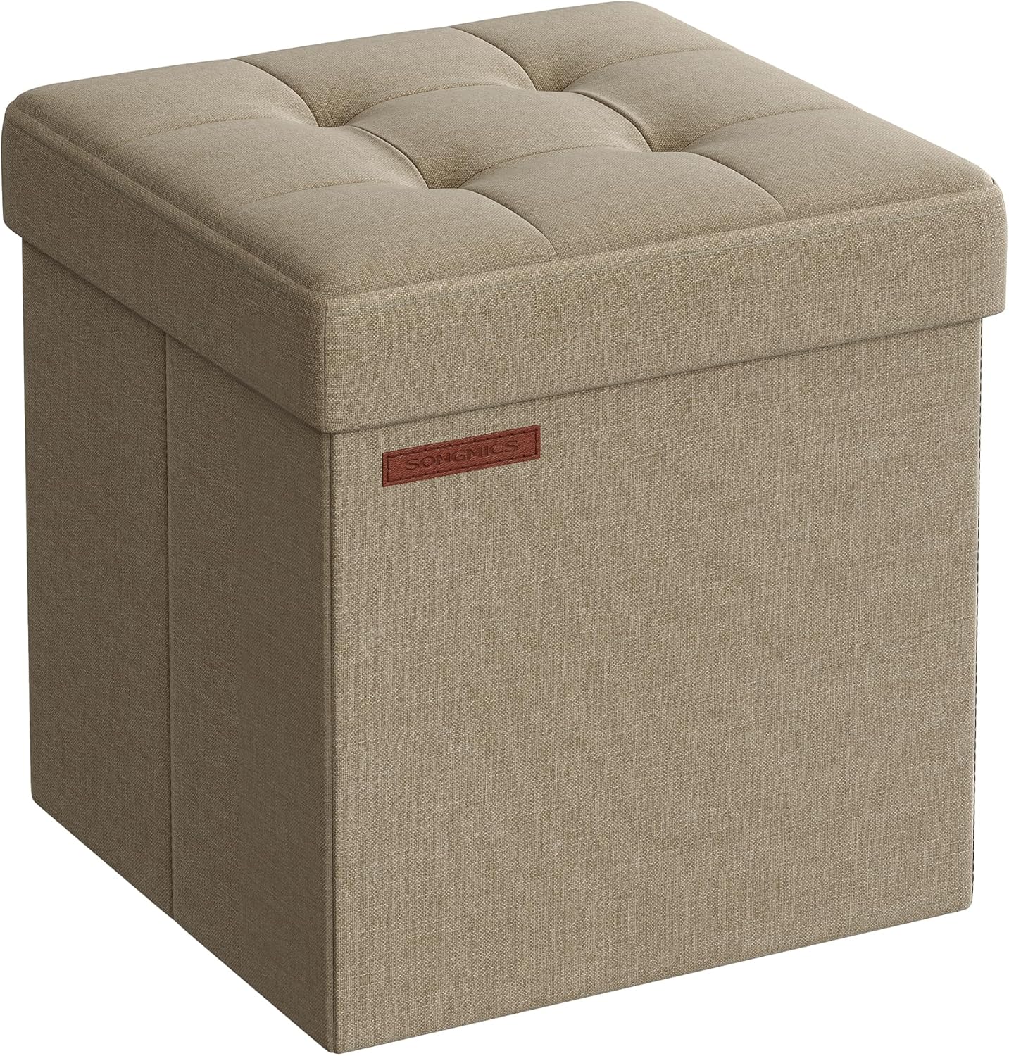 SONGMICS Mazie Collection - Storage Ottoman Cube, 38 cm Folding Foot Rest Stool, Small Ottoman with Storage, Easy Assembly, for Living Room, Bedroom, Dorm, Camel Brown LSF027K01