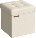 SONGMICS Mazie Collection - Tabouret de Rangement, Repose-Pieds Pliable de 38 cm, Petit Pouf, Montage Facile, pour Salon, Chambre, Entrée, Blanc Crème LSF027W01