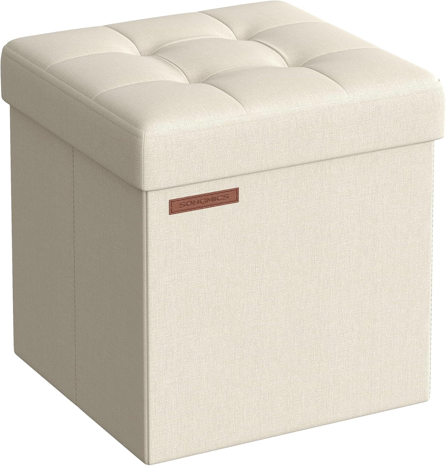 SONGMICS Mazie Collection - Tabouret de Rangement, Repose-Pieds Pliable de 38 cm, Petit Pouf, Montage Facile, pour Salon, Chambre, Entrée, Blanc Crème LSF027W01
