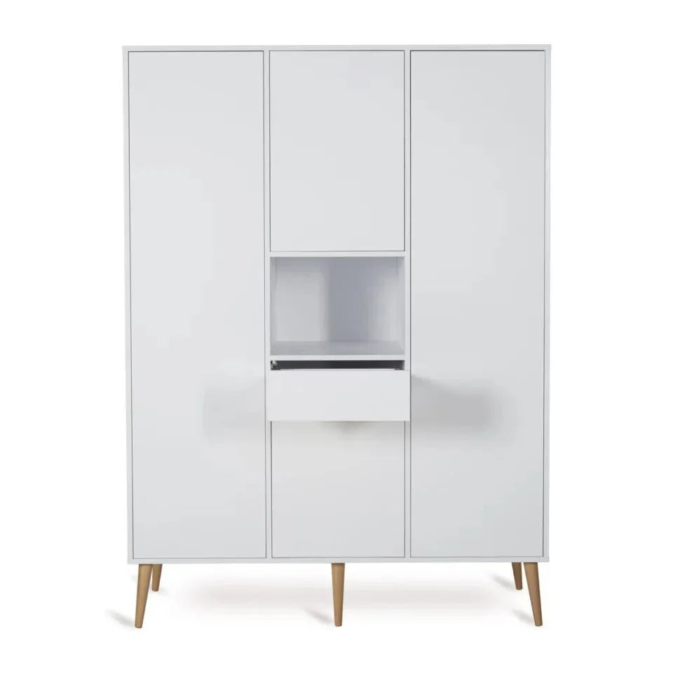Armoire enfant blanche brillante 4 portes avec 7 étagères et 4 penderies