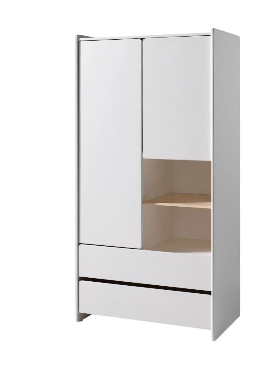 Armoire enfant blanche 2 portes avec 2 tiroirs et tringle
