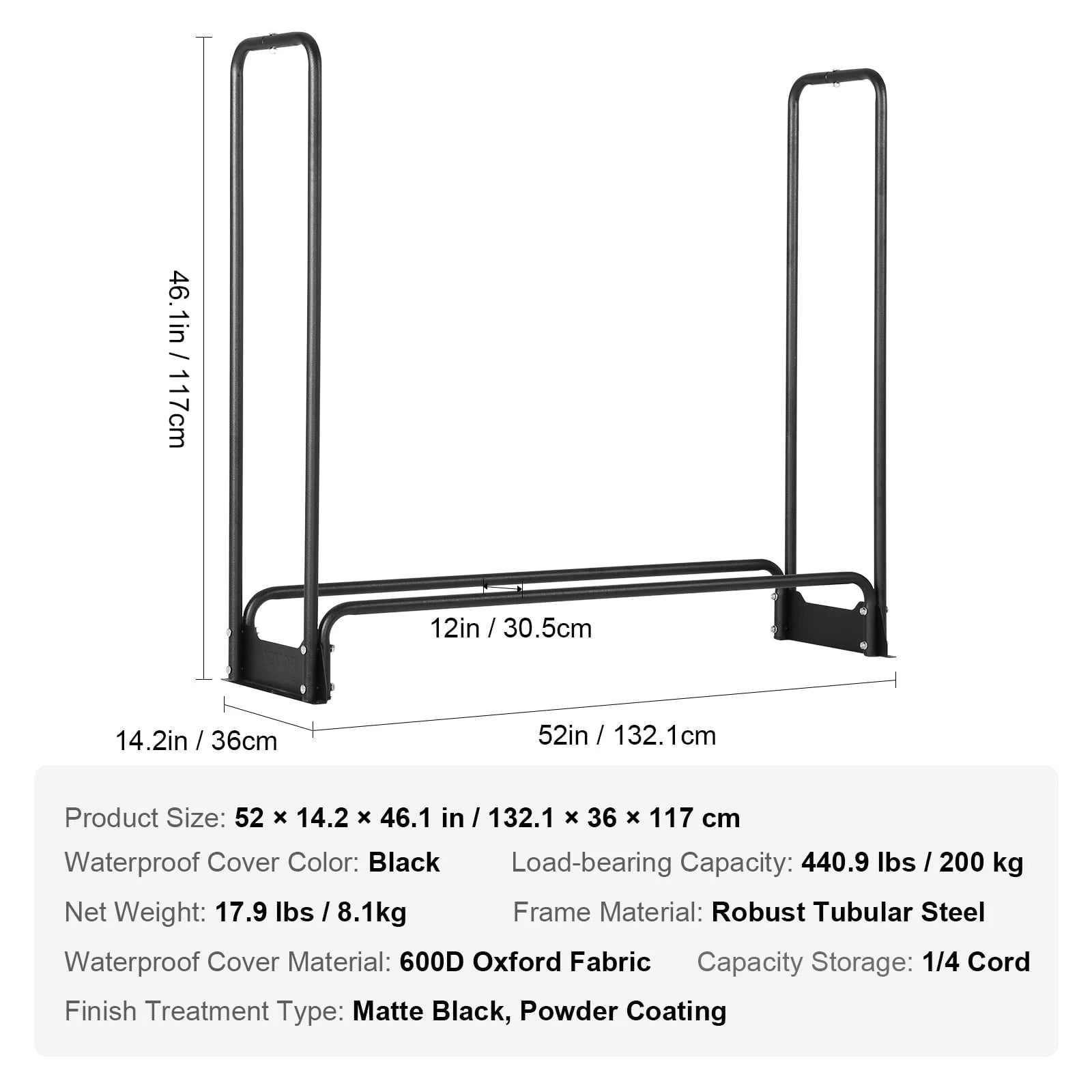 BENTISM 4.3ft Outdoor Firewood Rack with Cover Firewood Holder 52" x 14.2" x 46.1"