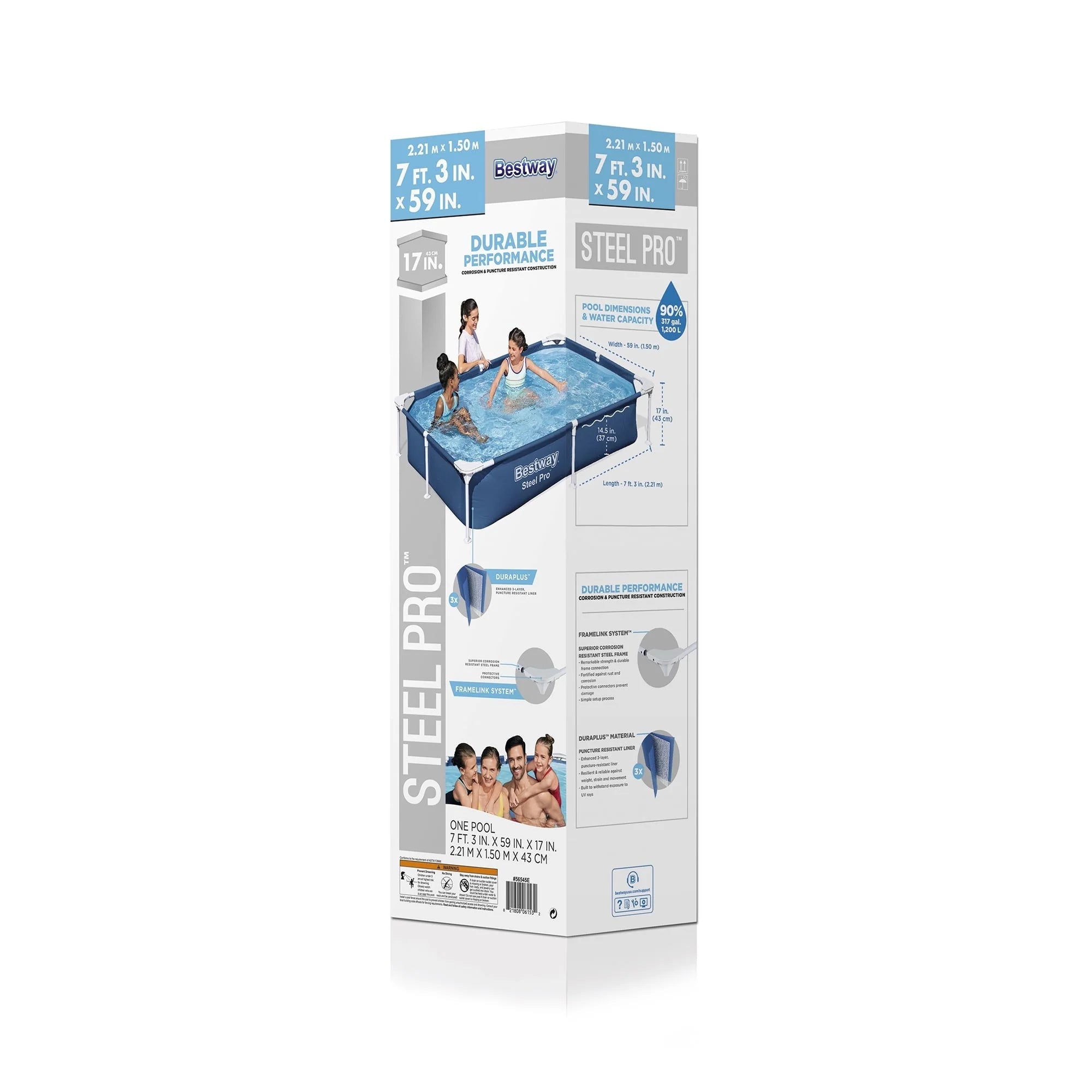 Bestway Steel Pro 87" x 59" x 17" Rectangular Above Ground Swimming Pool