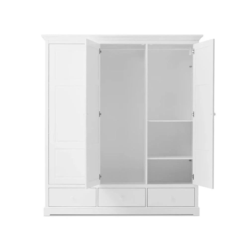 Armoire 3 portes avec penderie, tiroirs et étagères ajustables