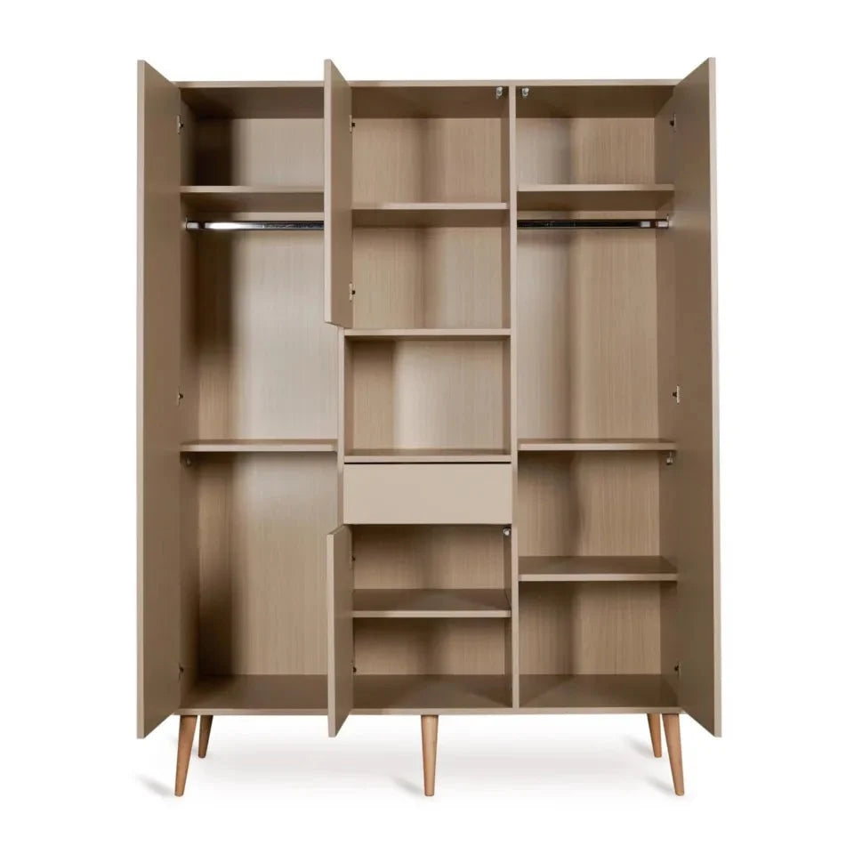 Armoire enfant latte 4 portes avec 7 étagères et 4 penderies