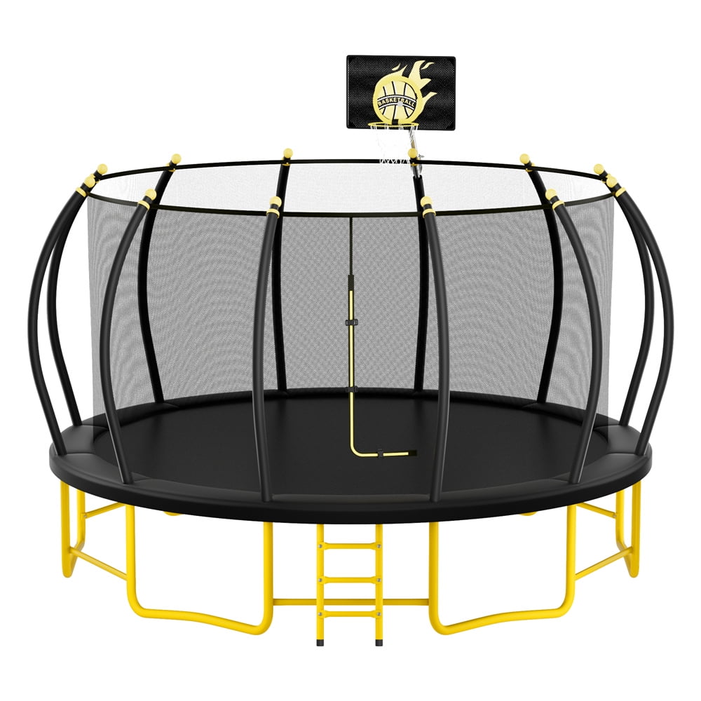 JAMPOOCA Pumpkin Trampoline with Enclosure for Kids and Adults, Black/Yellow, 63.78" x 17.72" x 8.66"