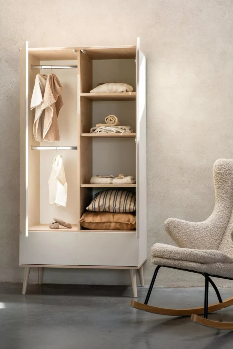 Armoire enfant argile 2 portes avec 2 tiroirs et penderie