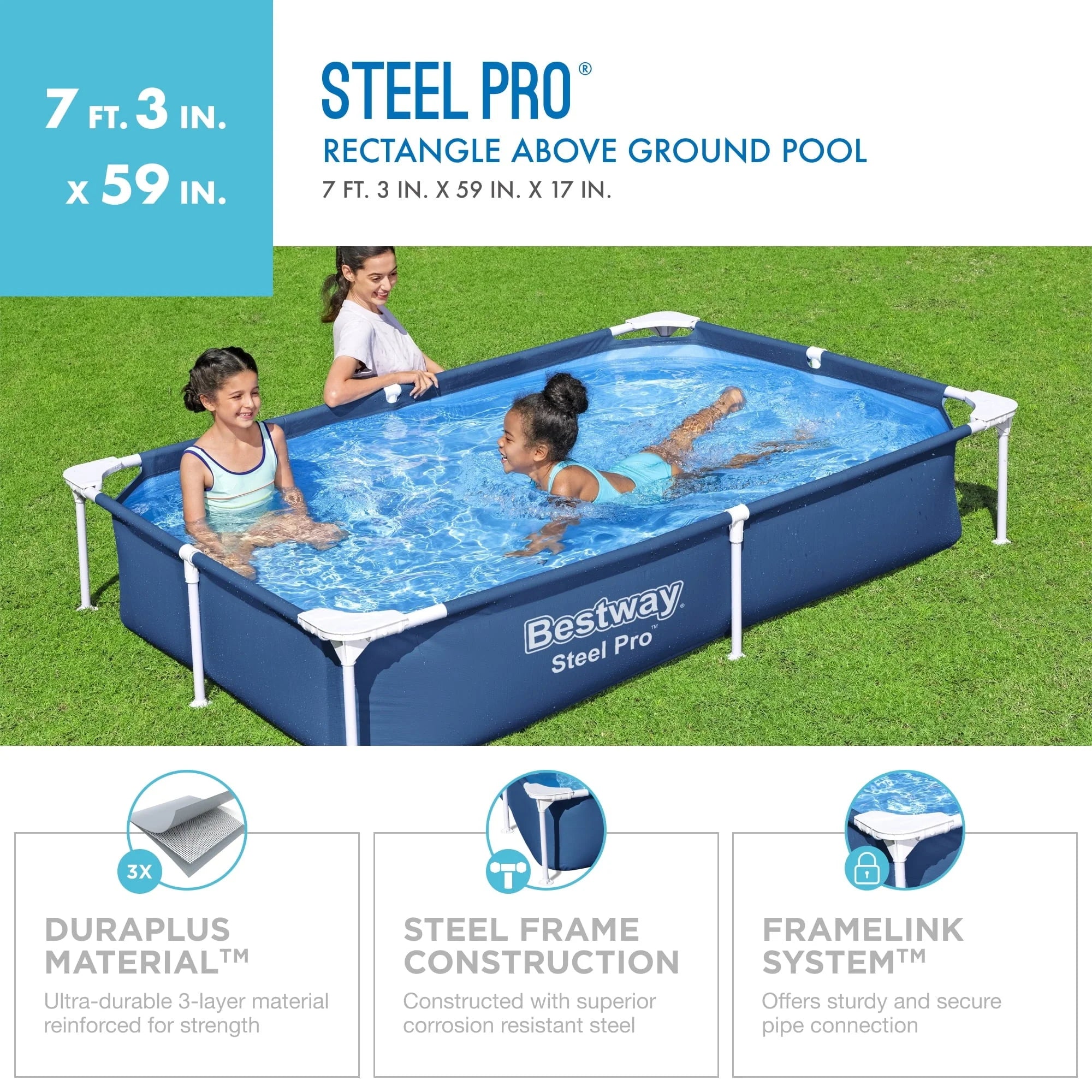 Bestway Steel Pro 87" x 59" x 17" Rectangular Above Ground Swimming Pool