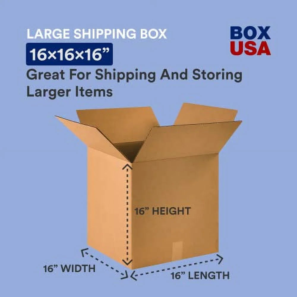 BOX USA 16 x 16 x 16 Corrugated Cardboard Boxes, Medium 16"L x 16"W x 16"H, Pack of 25 | Shipping, Packaging, Moving, Storage Box for Home or Business, Strong Wholesale Bulk Boxes
