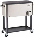 100 Quart Stainless Steel Cooler with Cover, Rolling Wheels, Bottle Opener and Outdoor Beverage Storage