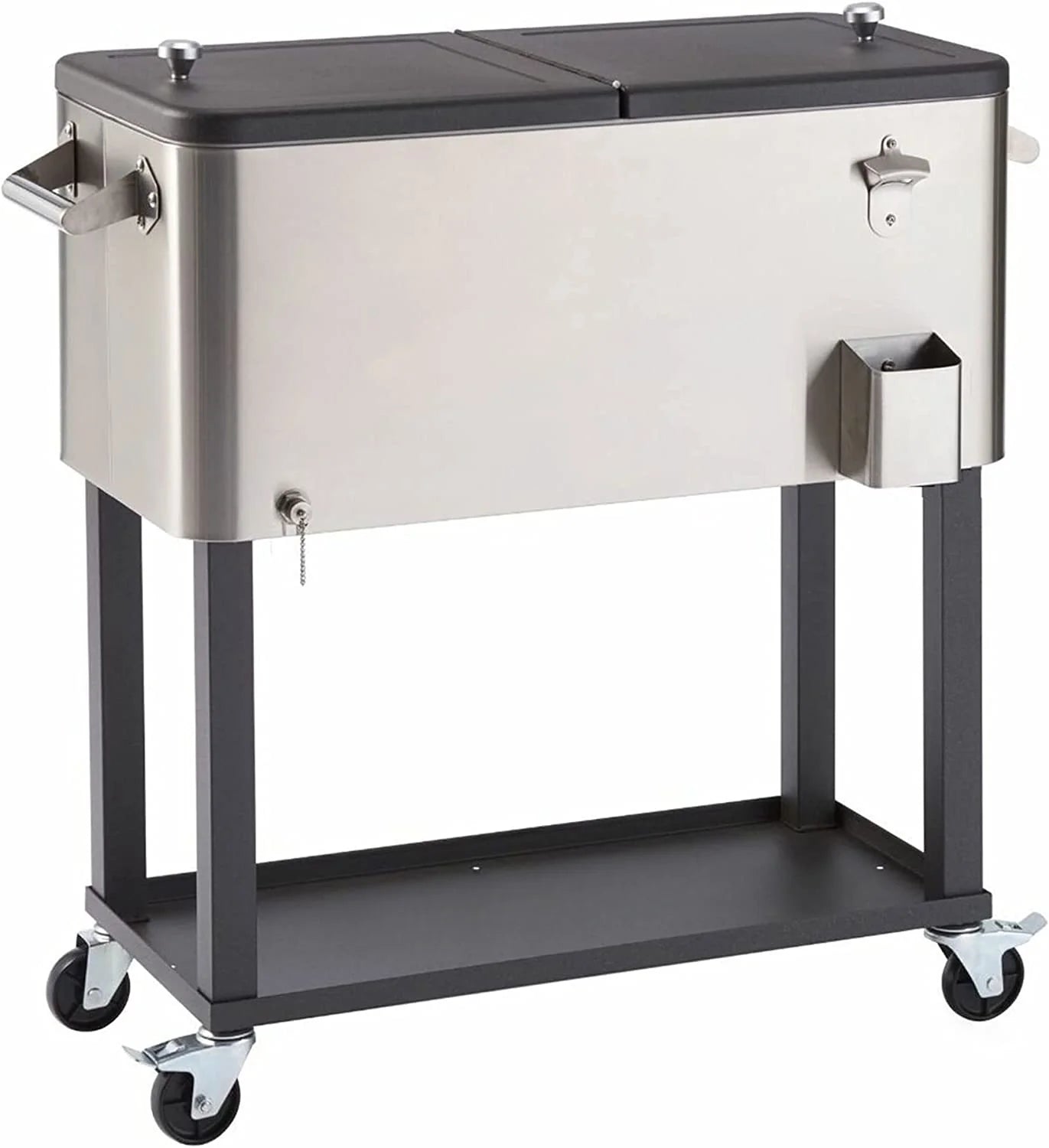 100 Quart Stainless Steel Cooler with Cover, Rolling Wheels, Bottle Opener and Outdoor Beverage Storage