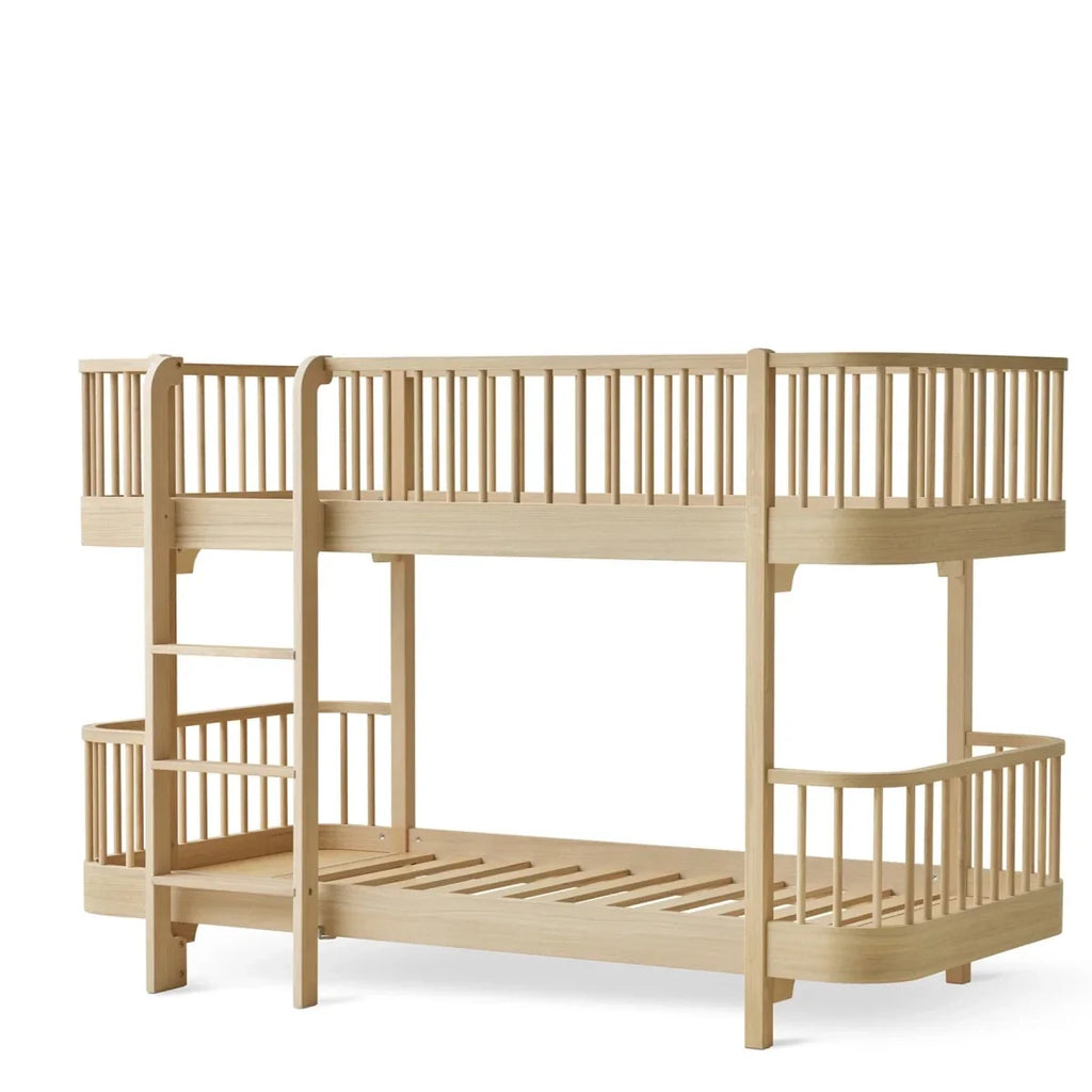 Lit superposé enfant mi-haut chêne 90x200 cm avec espace rangement