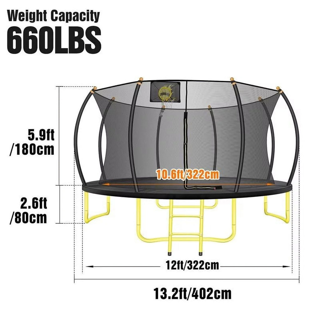 JAMPOOCA Pumpkin Trampoline with Enclosure for Kids and Adults, Black/Yellow, 63.78" x 17.72" x 8.66"