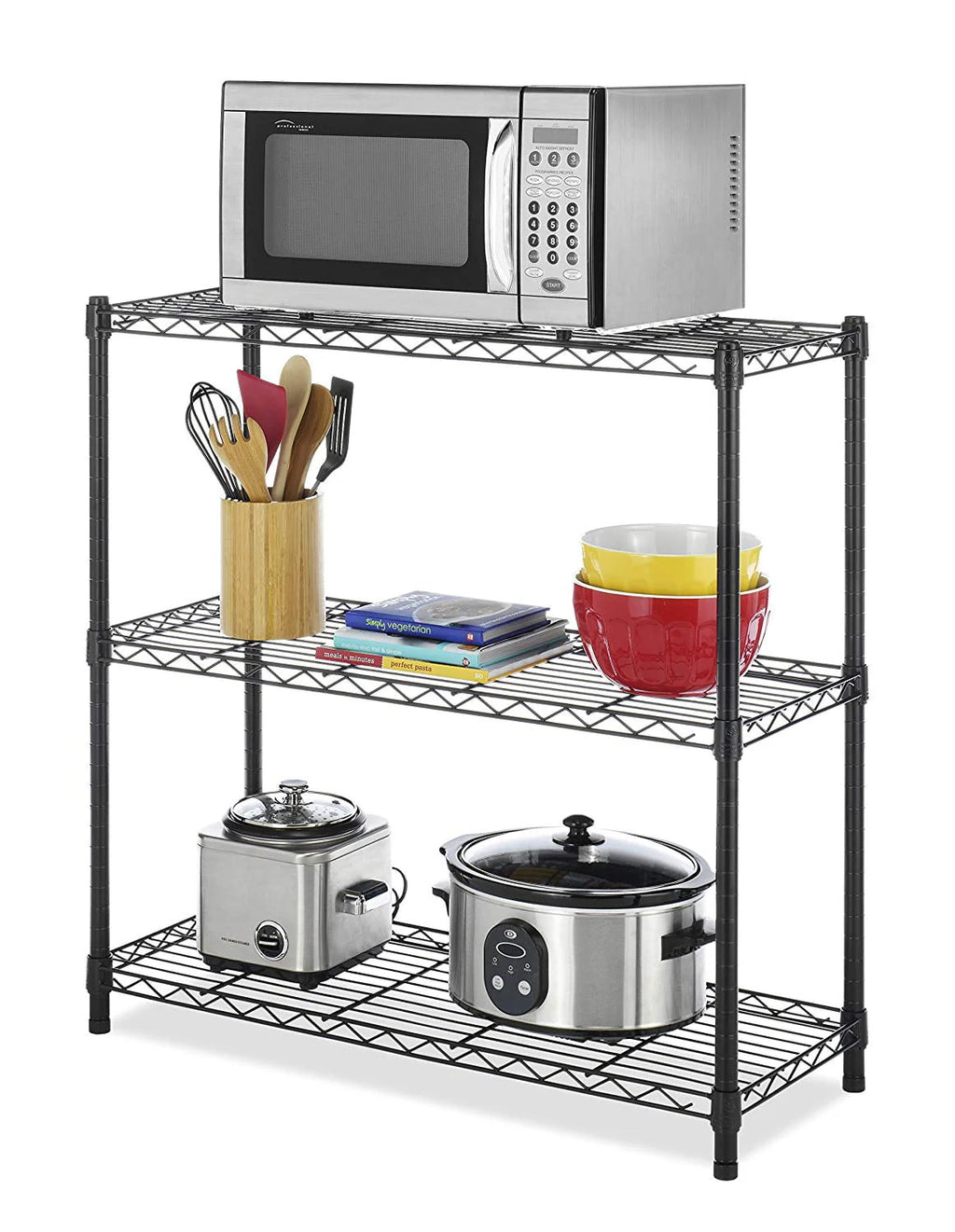 Winado 23'' x 13'' x 31'' Microwave Bakers Storage Wire Rack with 3-Shelf, Black