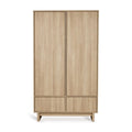 Armoire frêne miel 2 portes avec tiroirs, penderies et étagères réglables