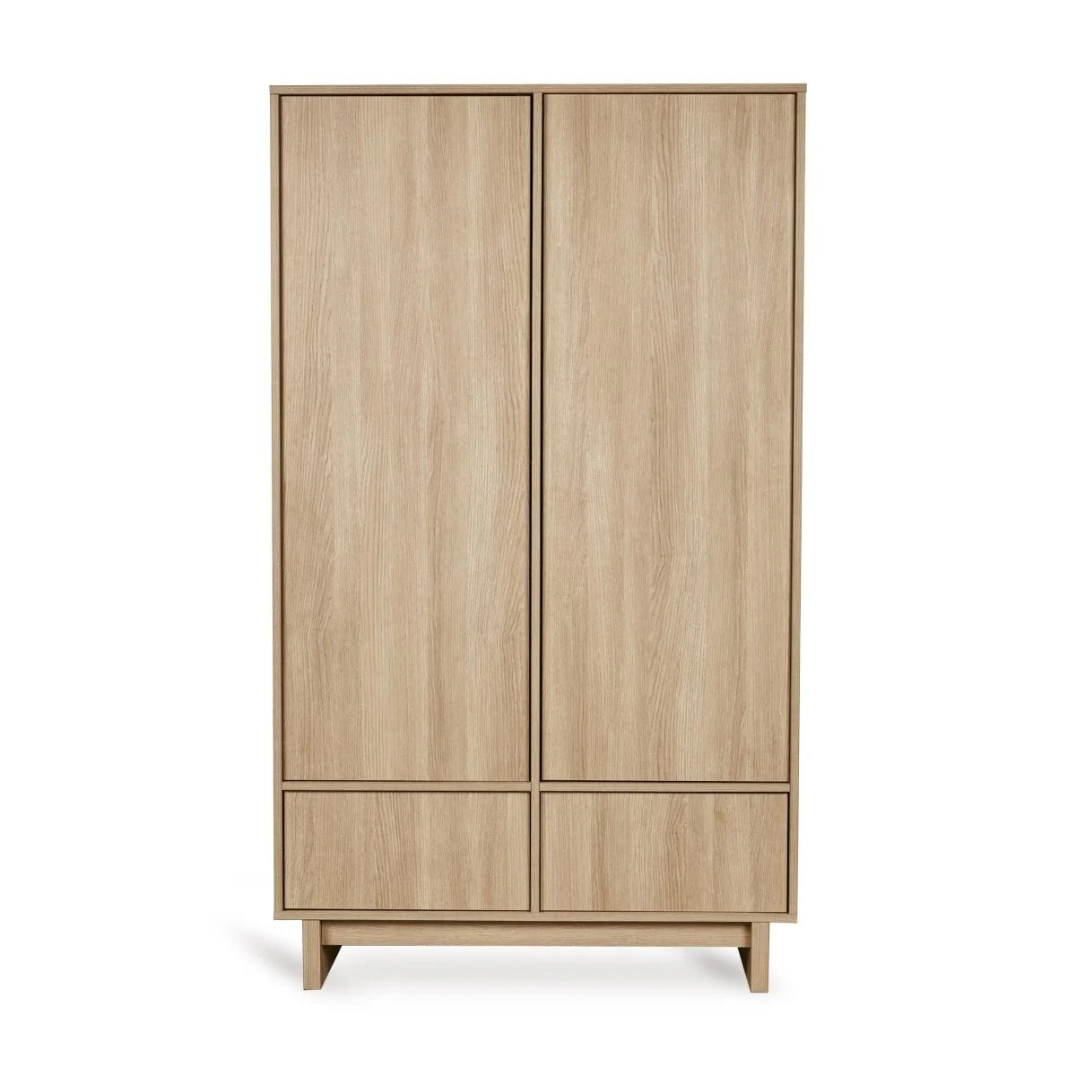 Armoire frêne miel 2 portes avec tiroirs, penderies et étagères réglables